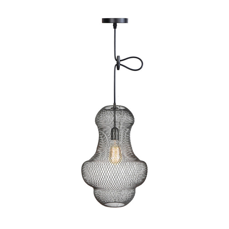 Industrial Black Mesh Cage Pendant Light - Modern Metal Hanging Lamp for Dining Room