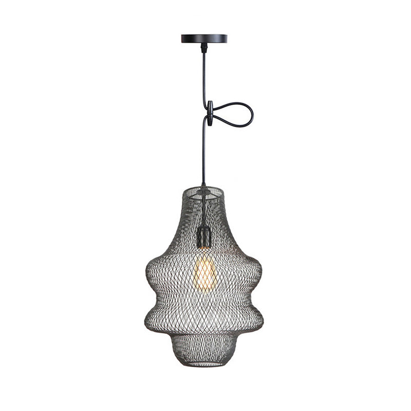 Industrial Black Mesh Cage Pendant Light - Modern Dining Room Hanging Lamp / D