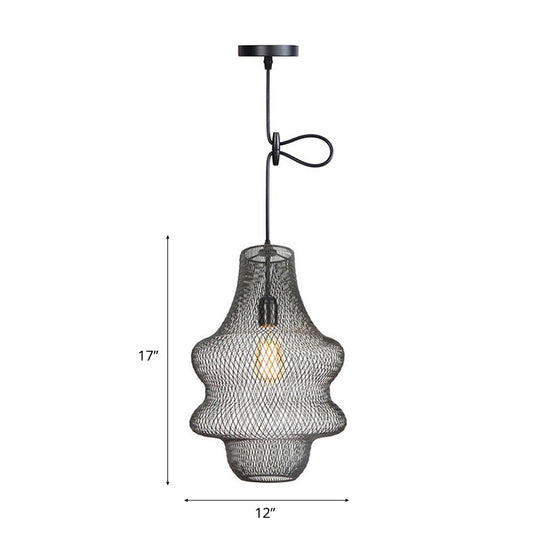 Industrial Black Mesh Cage Pendant Light - Modern Metal Hanging Lamp for Dining Room