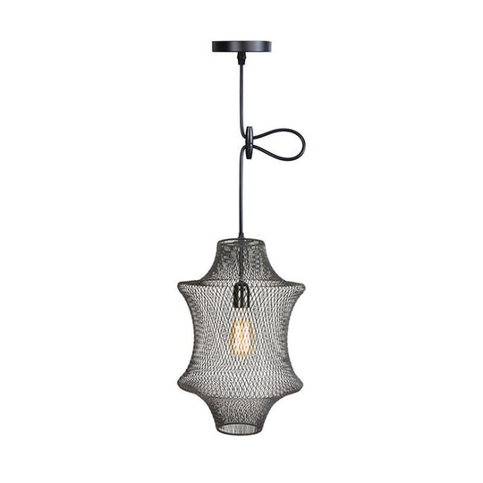 Industrial Black Mesh Cage Pendant Light - Modern Dining Room Hanging Lamp / E