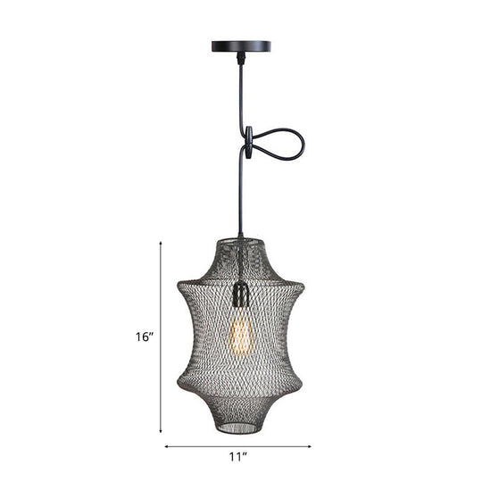 Industrial Black Mesh Cage Pendant Light - Modern Metal Hanging Lamp for Dining Room