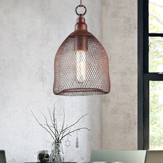 Industrial Metal Bird Cage Pendant Light - Rustic Hanging Lamp For Dining Room 6.5/10 Width Single