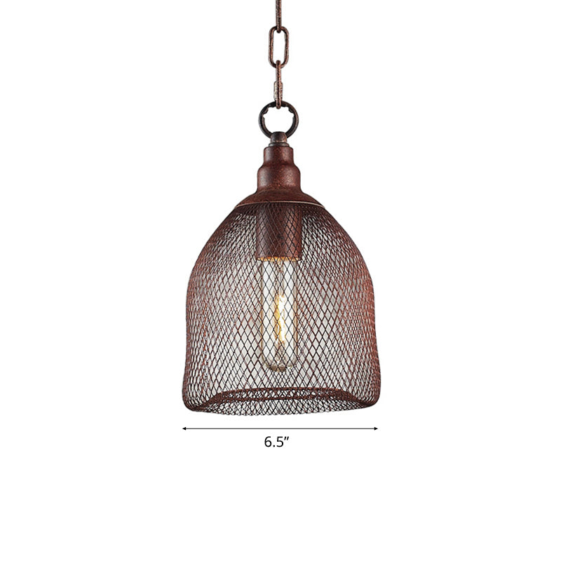 Industrial Birdcage Pendant Light Fixture - Rustic Metal Hanging Lamp with One Bulb for Dining Room - 6.5"/10" Width