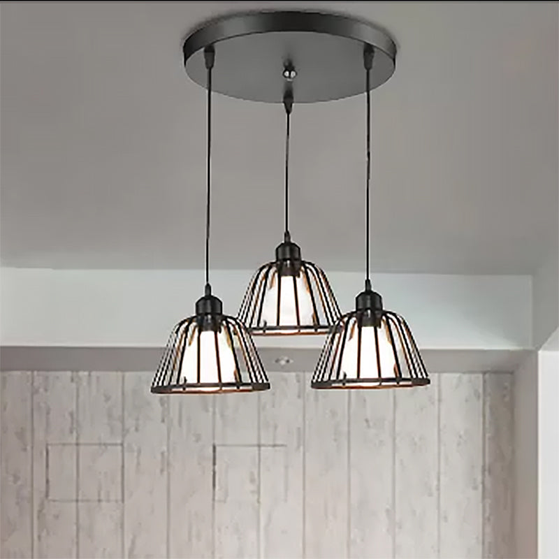 Dome Pendant Light With Metal Frame: 3-Light Kitchen Ceiling Hanging In Black