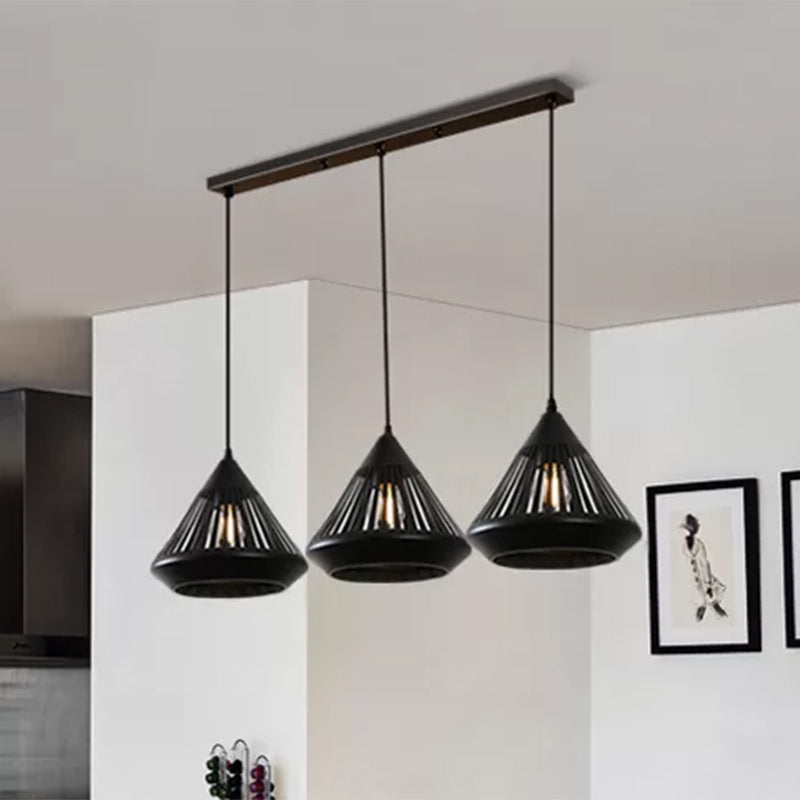 Modern Black Conical Ceiling Pendant Light - 3 Lights Suspended For Dining Room