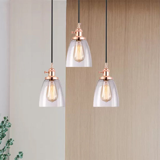 Modern Rose Gold Cone Pendant Light With Clear Glass - Ideal For Dining Room 3-Light Hanging Lamp