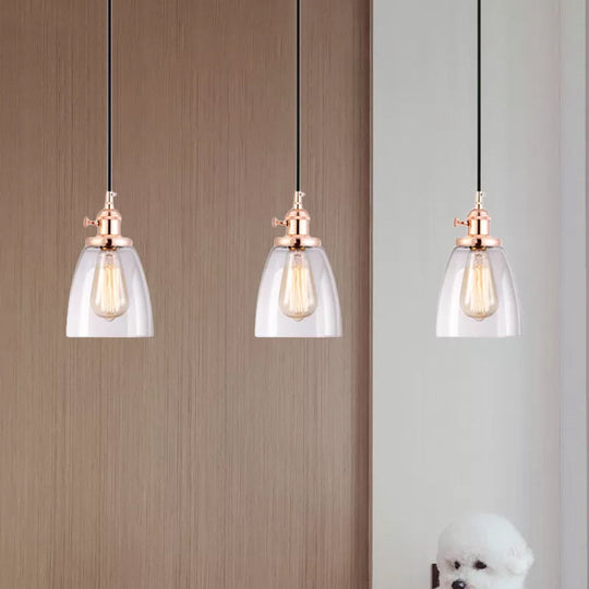 Modern Rose Gold Cone Pendant Light with Clear Glass Shades - 3-Light Dining Room Hanging Lamp