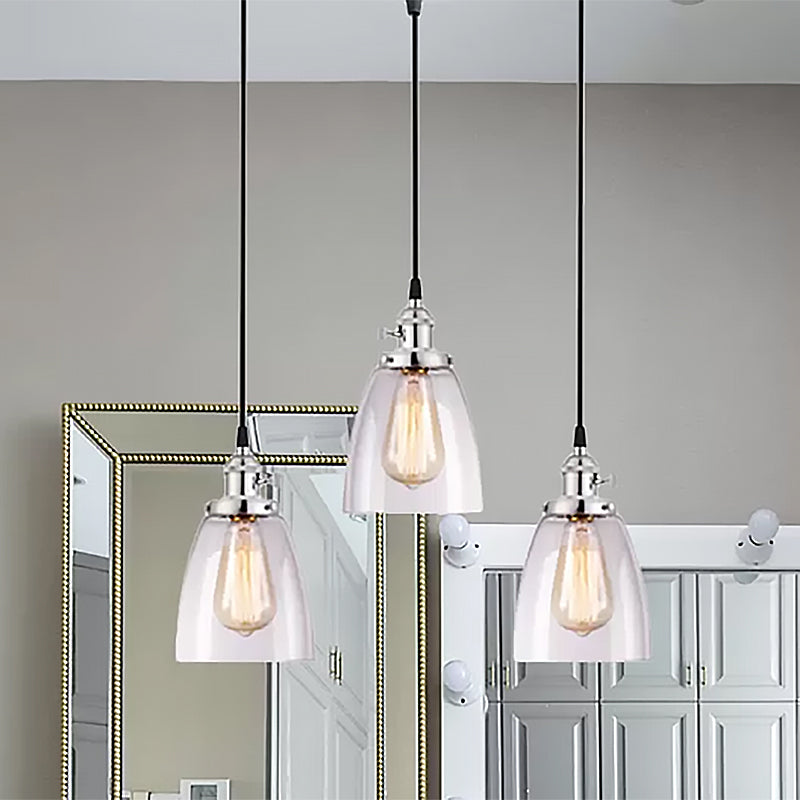 Conical Clear Glass Pendant Light Set - 3 Lights, Industrial Style, Chrome Finish