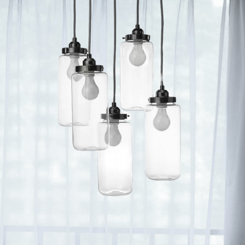 Modern 5-Light Multi-Pendant Clear Glass Hanging Lamp For Foyer