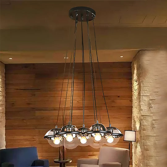 Modern Black Glass Pendant with Multi-Light Globe Shades, Hanging Lighting, Round Canopy