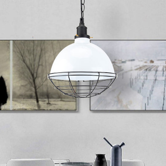 Retro Industrial Metal Pendant Light - Bowl Shade 1 Bulb Multiple Colors Wire Guard And Chain