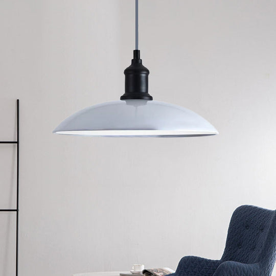 Industrial Style Metallic Saucer Pendant Light - 12.5"/16" W - 1 Light - Black/White - for Living Room Ceiling