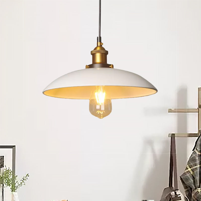 Retro Style Metal Saucer Suspension Light 12/16 Diameter 1-Light White Ceiling Fixture For Dining