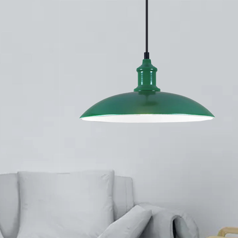 Industrial Metal Pendant Light - Green/Red Bowl Hanging Lamp 1 Living Room Ceiling 12.5/16 Width