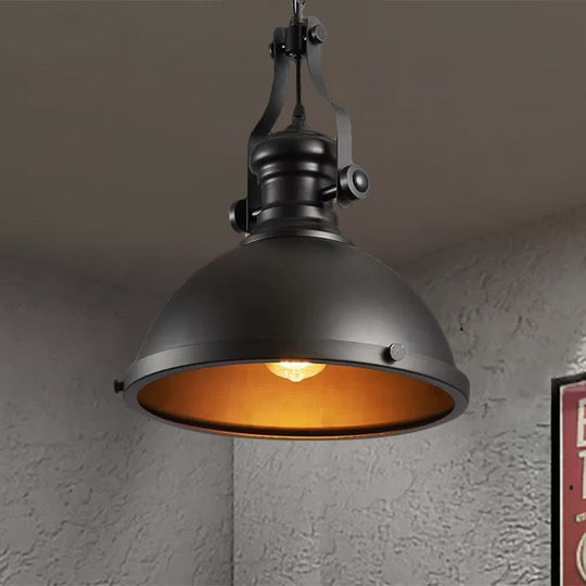 Industrial Style Metallic Pendant Light with Dome Shade - 1 Light Ceiling Fixture for Dining Room Hanging