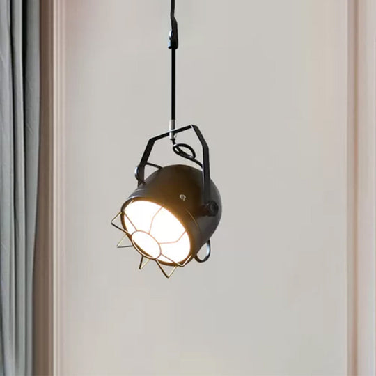 Adjustable Metallic Pendant Light with Wire Guard in Black - Industrial Bell Shade, 1 Light Hanging Ceiling Fixture