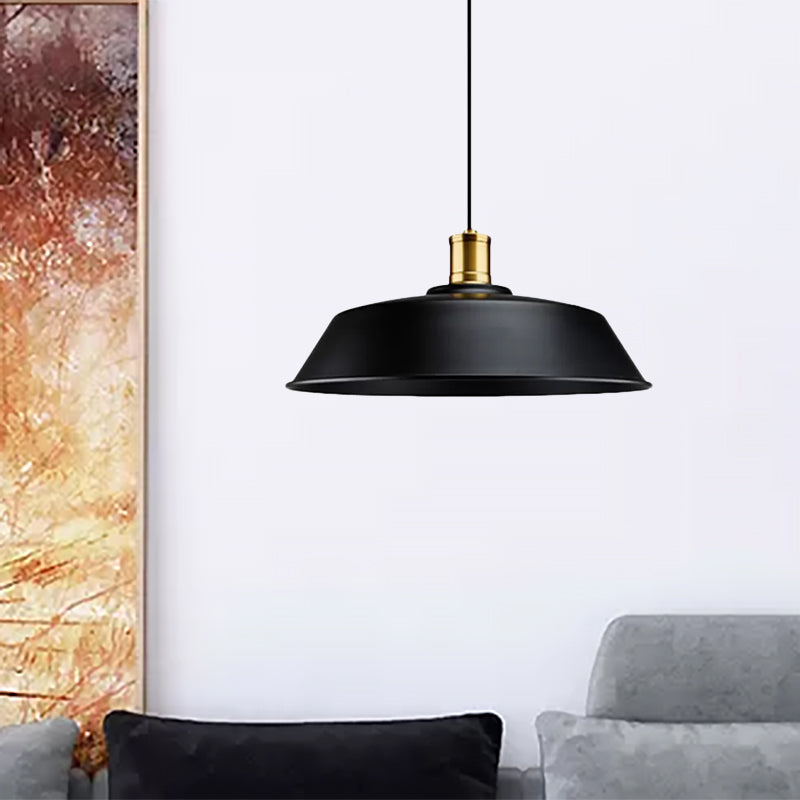 Retro Barn Living Room Pendant Light - Metallic 1-Light Black Finish Ceiling Lamp (10/14/18 Width)