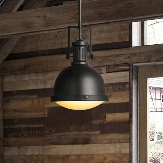 Industrial Black Metal Pendant Lamp with Dome Shade and Vented Socket