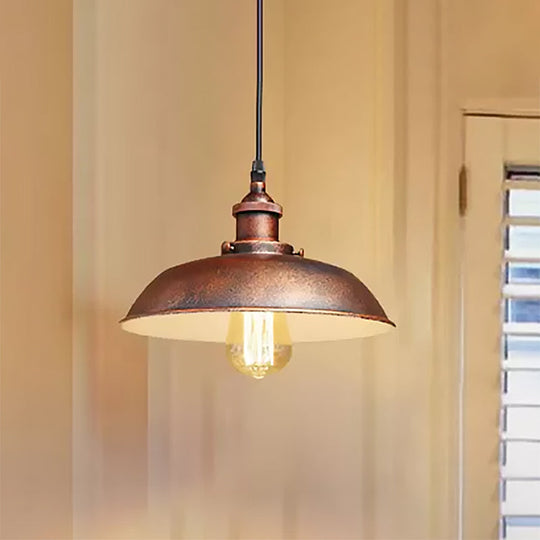 Antique Rustic Barn Hanging Ceiling Light - Adjustable Cord Pendant Lamp with Wrought Iron Finish