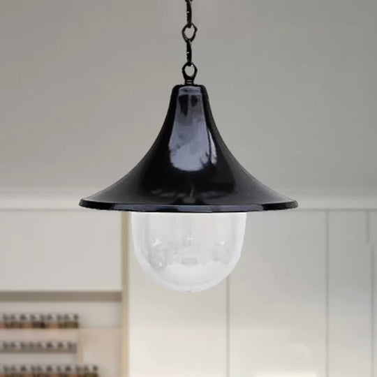 Outdoor Antique Flared Pendant Light with Clear Glass Shade - Rust/Black Finish, 1 Bulb Hanging Lamp