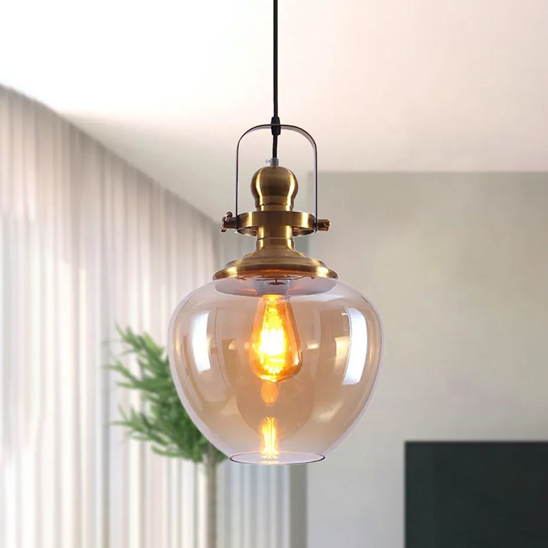 Industrial Amber Glass Brass Orb Pendant Ceiling Light for Living Room