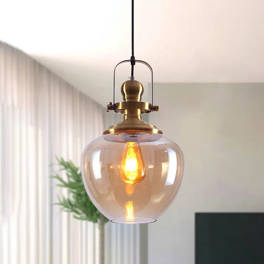 Industrial Amber Glass Brass Orb Pendant Ceiling Light for Living Room