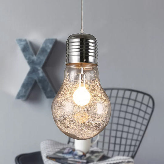 Industrial Pendant Light With Clear Glass Shade In Chrome - Bulb Shape 6/8.5/12 Wide / 6