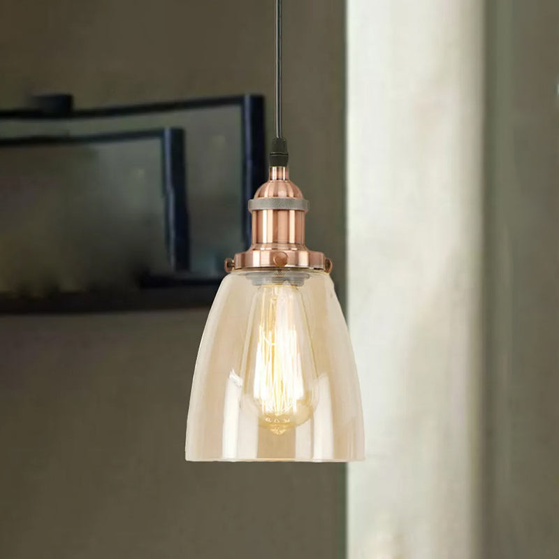 Farmhouse 1 Light Brass/Copper Pendant Ceiling Light with Clear Glass Tapered Shade