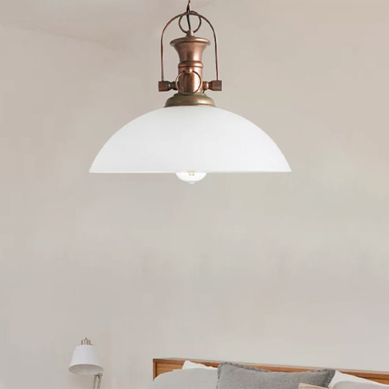 Industrial Dome Pendant Light - 12"/15.5" Wide - White/Green Glass - Rust Finish