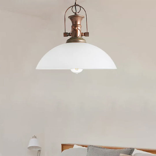 Industrial Dome Pendant Light - 12"/15.5" Wide - White/Green Glass - Rust Finish