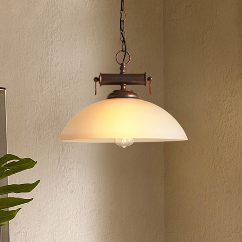 Brass Farmhouse Pendant Lamp with White Glass Shade and Chain