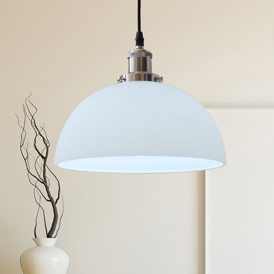 Industrial Chrome Dome Ceiling Light With White Glass - Stylish Pendant Lighting Fixture For Living