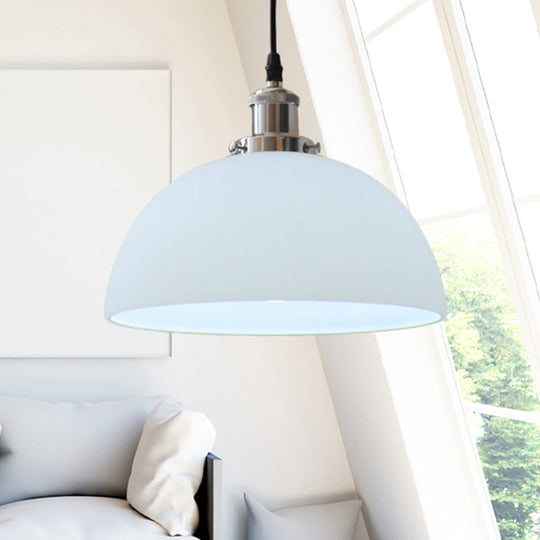 Industrial Chrome Dome Ceiling Light With White Glass - Stylish Pendant Lighting Fixture For Living