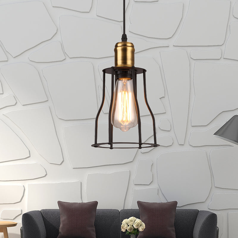 Bronze/Brass Industrial Mini Wire Cage Pendant Light For Living Room