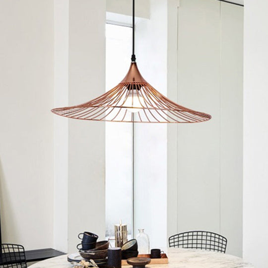 Rose Gold Loft Style Suspended Lamp with Flared Shade - 1 Light, Metal Frame - 16"/19.5" Dia