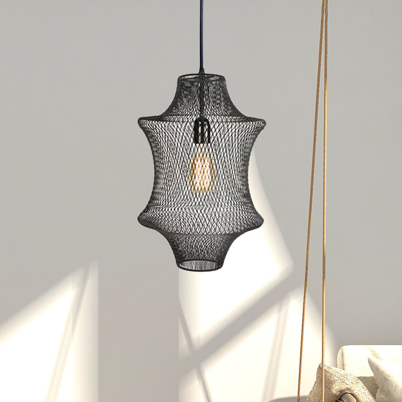 Industrial Black Mesh Cage Pendant Light - Modern Metal Hanging Lamp for Dining Room