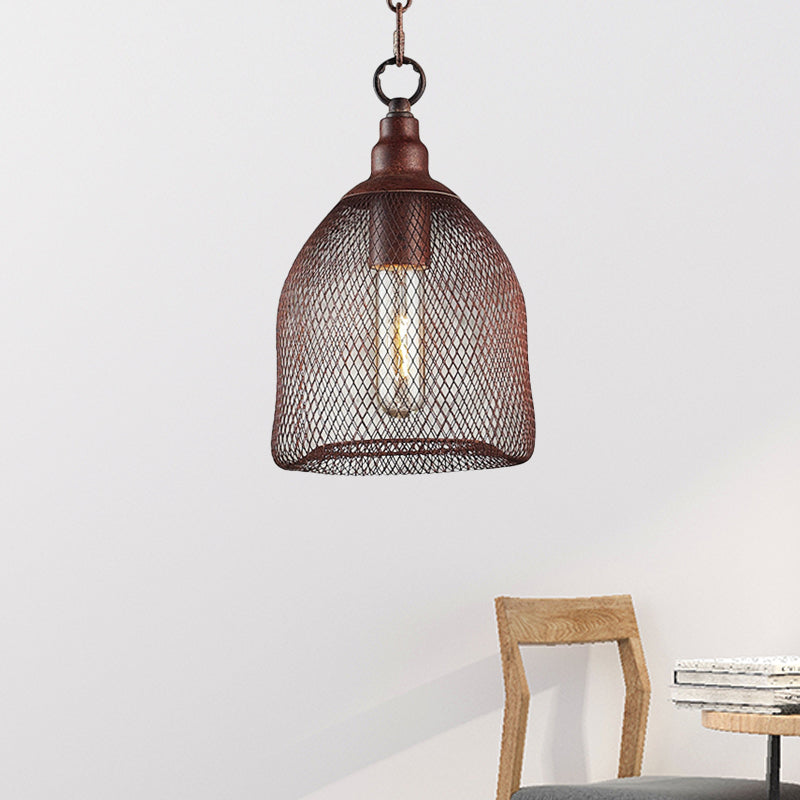 Industrial Birdcage Pendant Light Fixture - Rustic Metal Hanging Lamp with One Bulb for Dining Room - 6.5"/10" Width