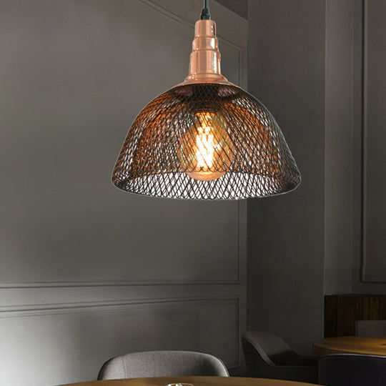 Industrial Metal Black Dome Mesh Pendant Light - Single Industrial Ceiling Hanging Fixture