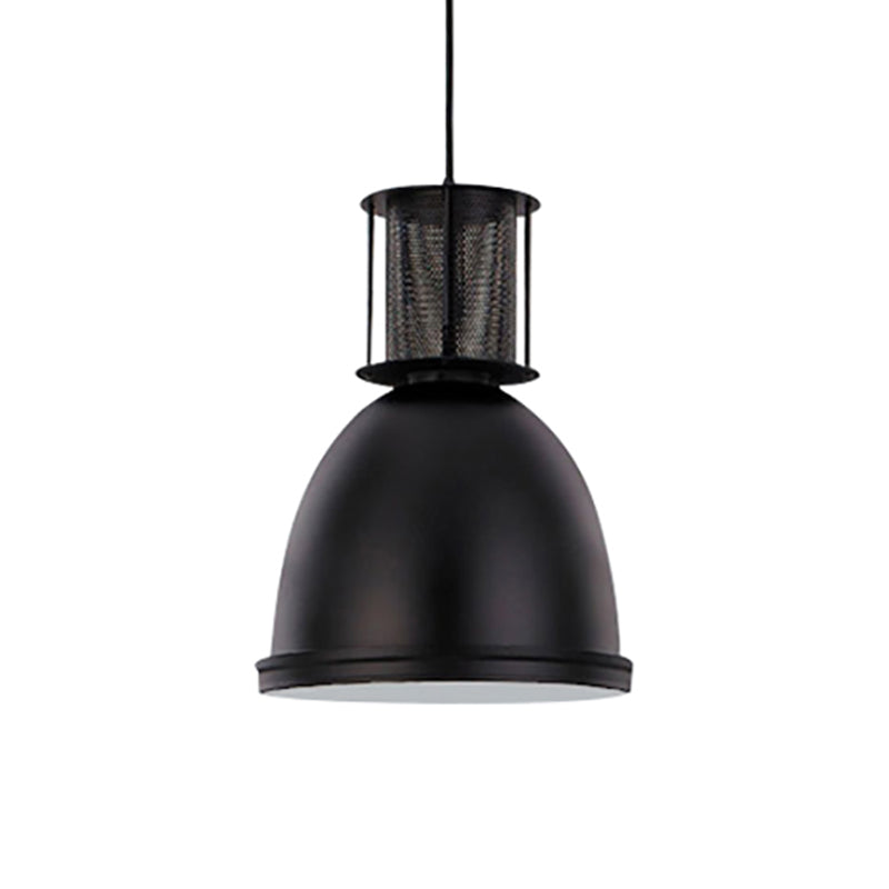 Retro Metallic Black Dome Pendant Light with Mesh Design, 7.5"/11" Width