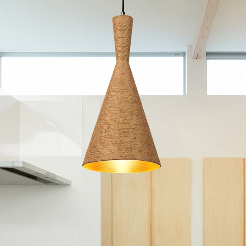 Farmhouse Style Hemp Rope Pendant Light With Shade - Brown Color For Restaurants And Kitchens / C