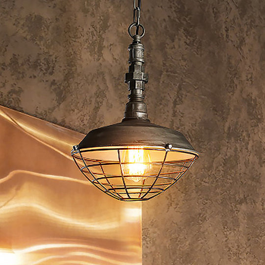 Barn Hanging Light: Rustic Loft Pendant Lamp with Wire Guard Shade and Bronze Finish