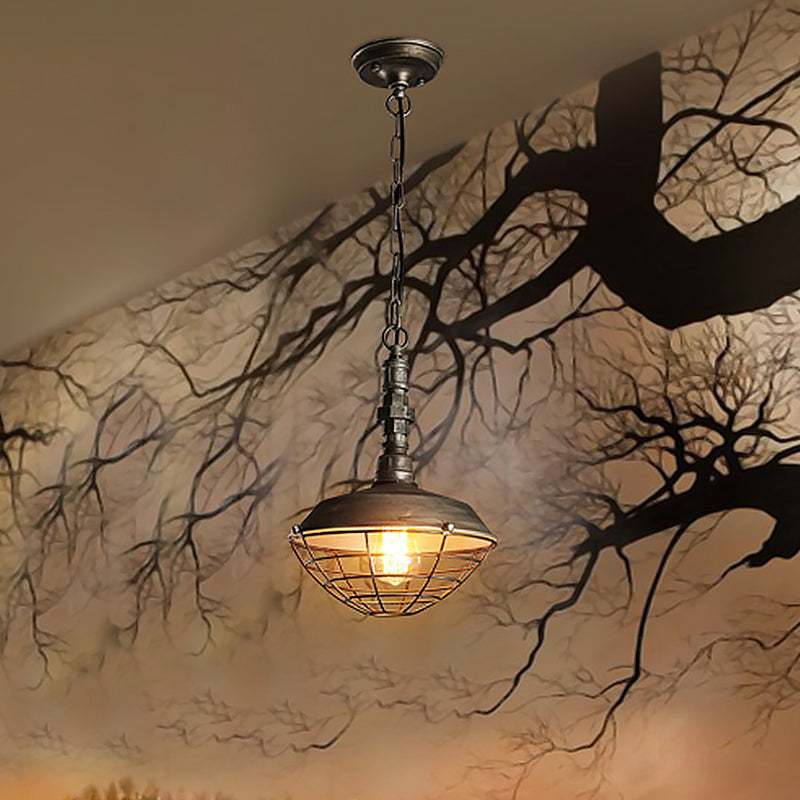 Barn Hanging Light: Rustic Loft Pendant Lamp with Wire Guard Shade and Bronze Finish