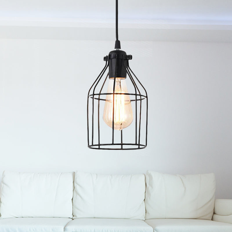 Black Birdcage Pendant Ceiling Light - Loft Style Metal Hanging Light Fixture