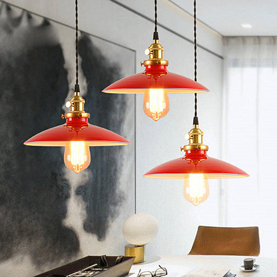 Industrial Style Bowl Pendant Lamp 10"/12.5" Wide - 1 Light Metal Hanging Light in Black/White/Red