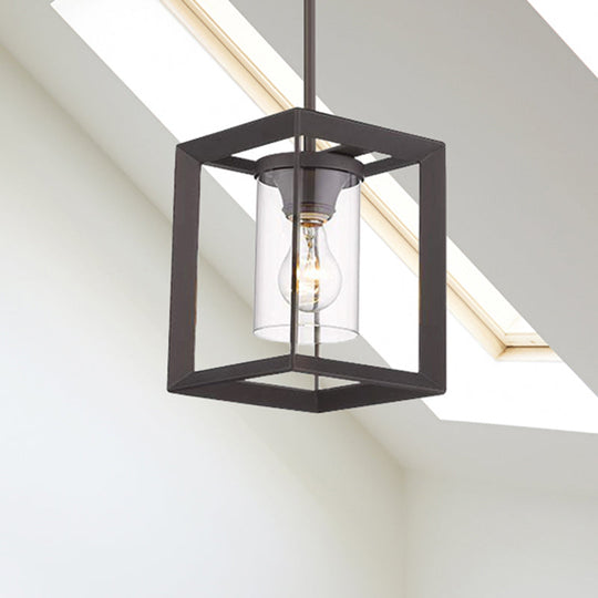 Industrial Black Cylinder Glass Pendant Light - Clear Glass - Living Room Ceiling Fixture