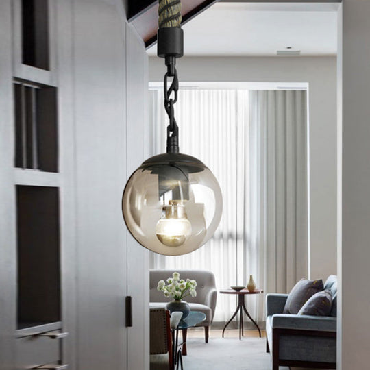 Lodge Style Black Finish Glass Pendant Light With Rope - Tan Color