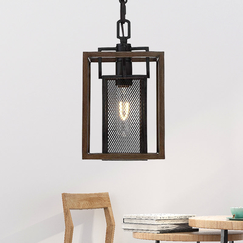 Vintage Black Mesh Screen Pendant Light with Metal Fixture and Rectangle Shade - Bedroom Hanging Light Solution