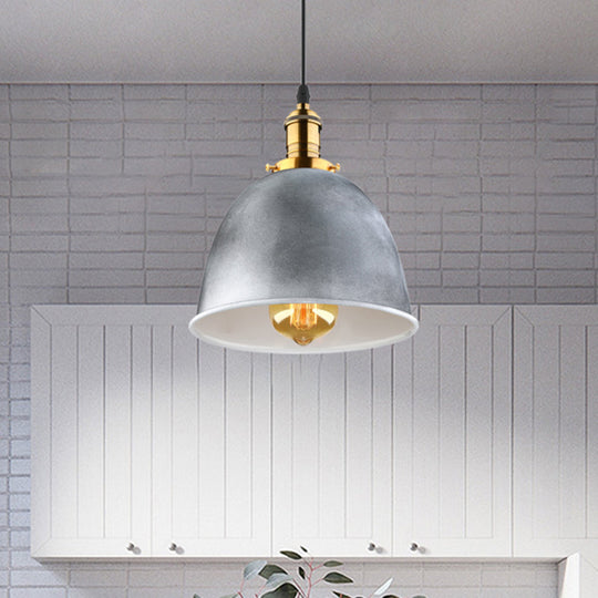 Industrial Style Metallic Dome Pendant Light - Gray Hanging Lamp For Living Room