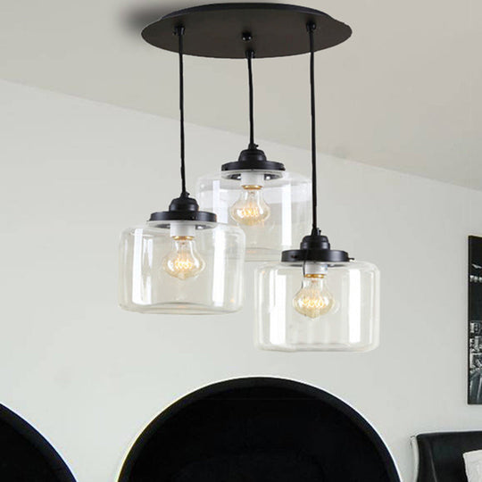 3-Light Traditional Clear Glass Pendant Lighting with Black Finish & Round Canopy