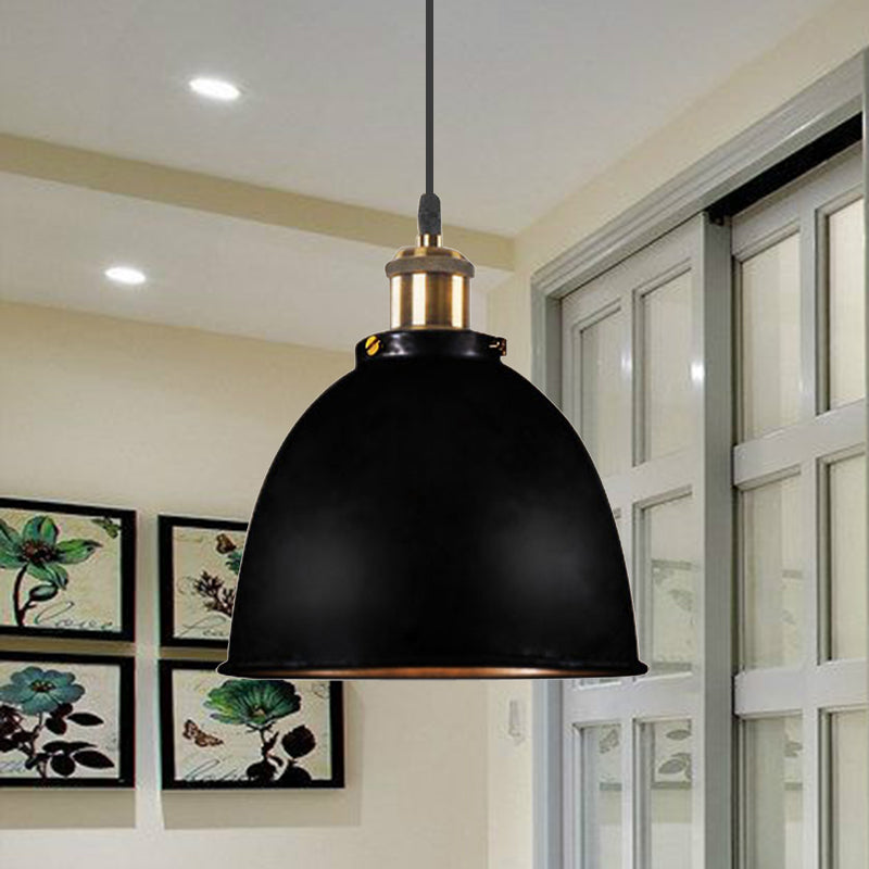 Lonie - Antique Antique Style Dome Pendant Lamp 1 Light Wrought Iron Hanging Light Fixture with Cord in Black/Rust